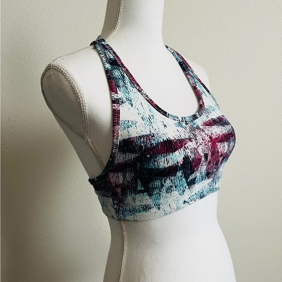 Multicolor Abstract Print Sports Bra Threads 4 Thought - Picture 6 of 10